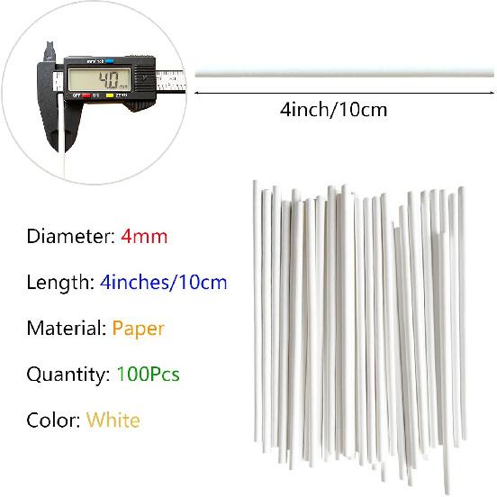 100Pcs White Lollipop Sticks, 4-inch Paper Cake Pop Sticks, 4mm Thick Sucker Sticks for Hard Candy, Chocolate,Cookies, Dessert