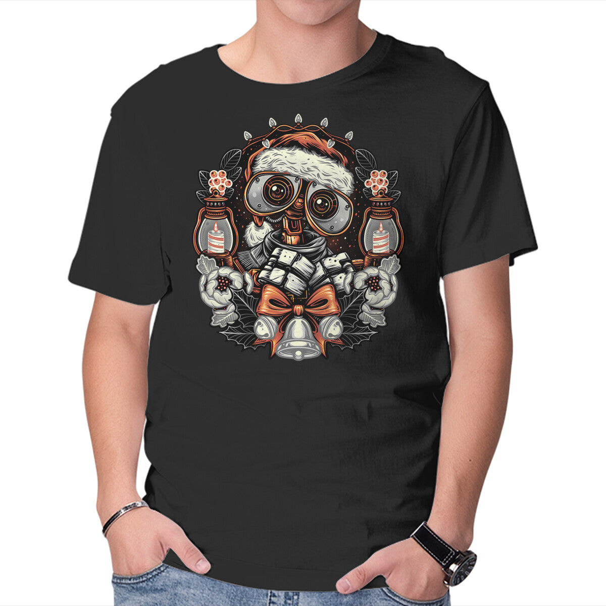 Unisex Crew Neck T-Shirt Christmas Robot Graphic Short Sleeve Casual Tee S