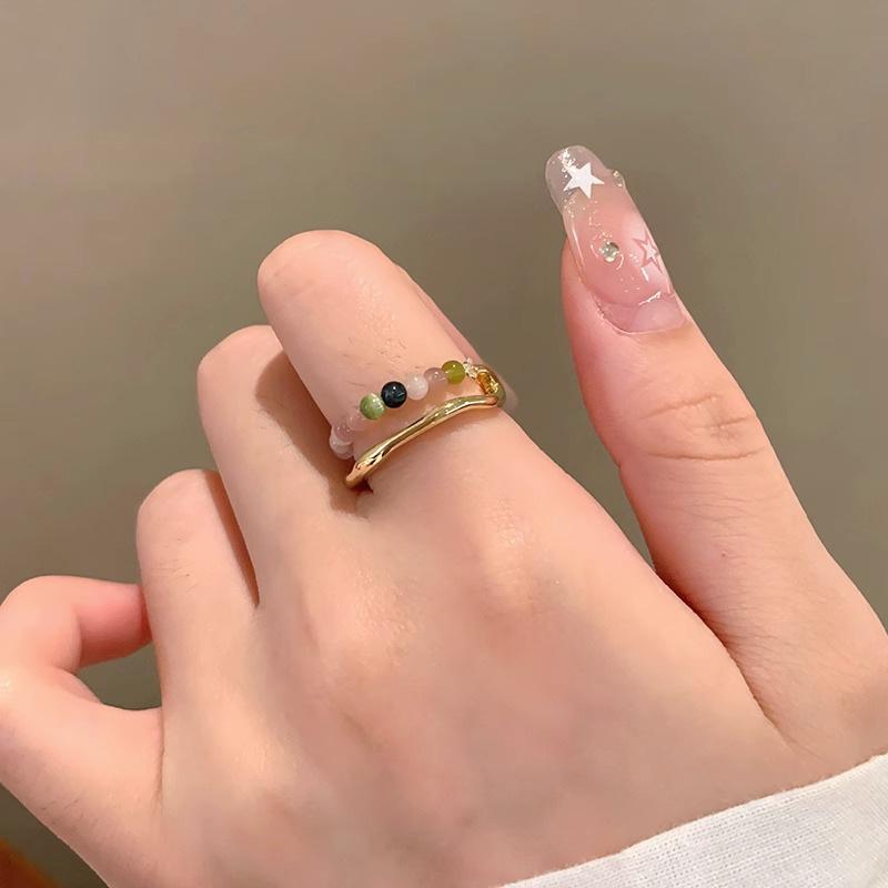 Damen Retro Turmalin Perlen Offener Zeigefingerring - Nischendesign, Modisch und Einzigartig