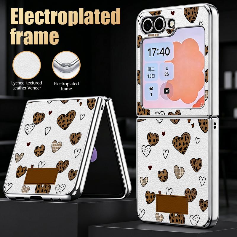 INS Heart Sticker Collage Case For Samsung Galaxy Z Flip 8 7 6 5 Z Flip8 Flip7 Flip6 Hybrid 3in1 Plating Leather Skin Folding Phone Cover