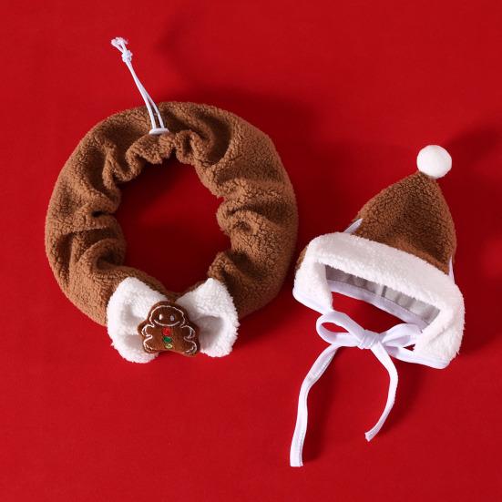 2Pcs/Set Cat Christmas Suit Soft Plush Fabric Rich Christmas Elements Small Pet Christmas Attire Red Green Pet Outfit