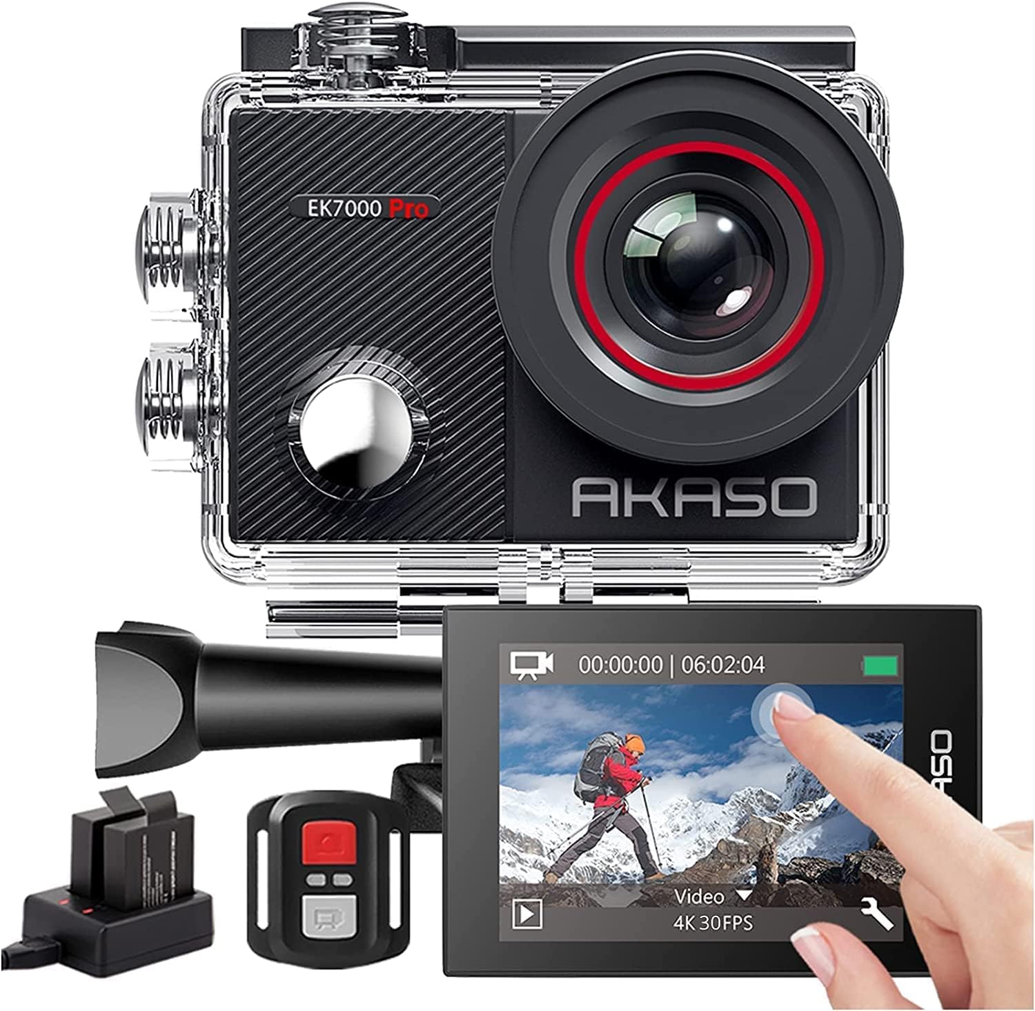 

AKASO EK7000 Pro Action External Image 40m Underwater HDMI Remote Two 1350mAh Wide Range of Wearable Camera Camera, 4K, 20MP, Touchscreen, Type-C чорний