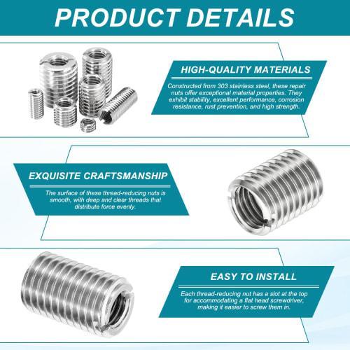 PATIKIL Insert Nuts, 5-Piece Thread Conversion Adapter, M8x1.25 Inner Diameter to M12x1.75 Outer Diameter, 25mm Length, 303 Stainless Steel, Single Gr