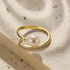 1pc Faux Pearl Geometric Oval Ring, Synthetic Zirconia Adjustable Open Design - Elegant Anniversary Birthday Gift for Women