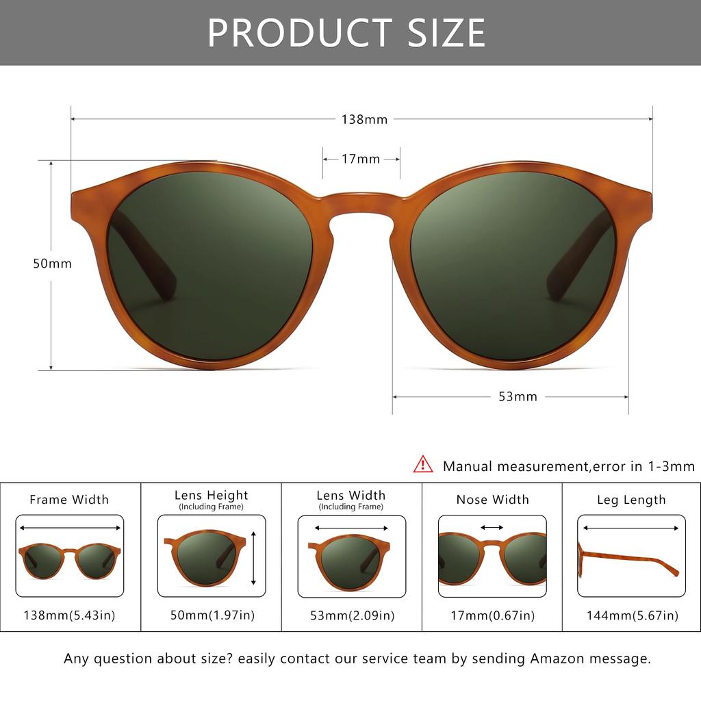 SUNGAIT Klassische Vintage Runde Polarisierte Sonnenbrille für Herren und Retro UV400 JP Damen, Stil, Schutz, SGT166-HDML