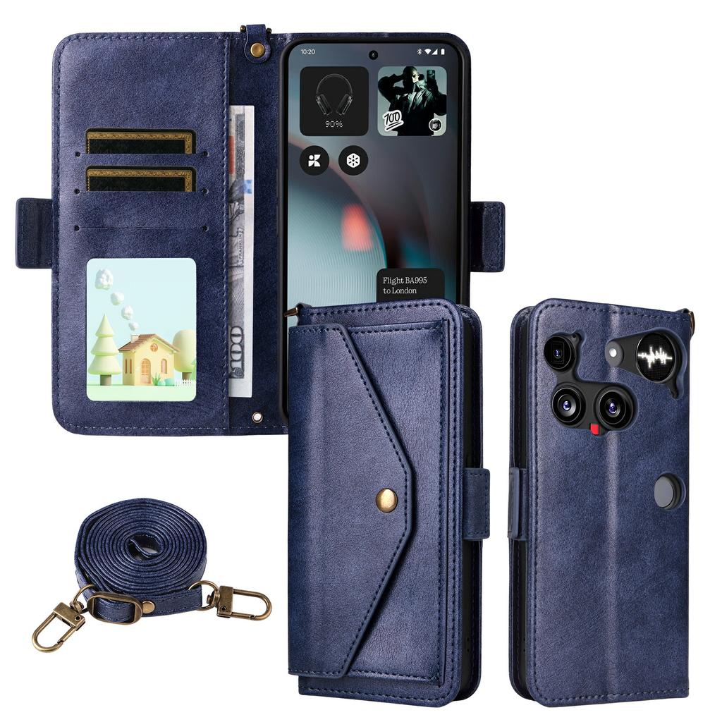 For Nothing Phone (3) 5G Leather Case Magnetic Closure Wallet Stand Phone Cover with Crossbody Strap