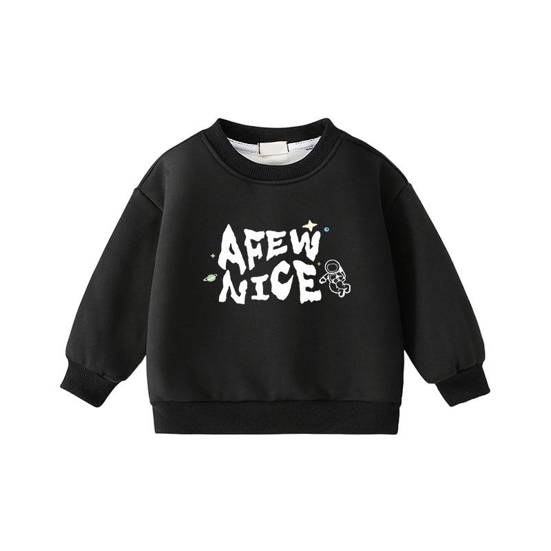 Children s Cartoon Print Velvet Lined Hoodie - Round Neck, Long Sleeve, Thickened Warm Base Layer 160 cm