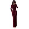 2025 European & American Fitted Long-Sleeve Crew Neck Dress - Autumn Solid Color Women's Fashion