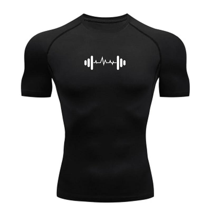 Men's Compression Shirt Gym Workout Breathable Sport Quick Dry Fashion Tight Jogging Training Fitness Elasticity Tops Tee Summer T-Shirts