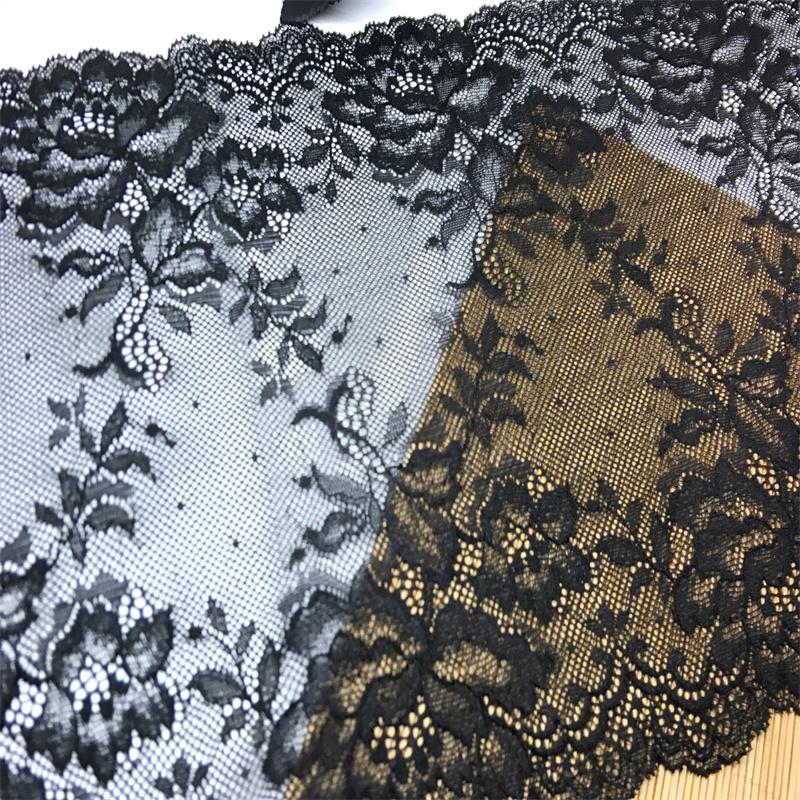 24cm wide Black Stretch Lace, Elastic Spandex Lace Fabric for Lingerie, Bra, Underwear, Sewing & Crafting