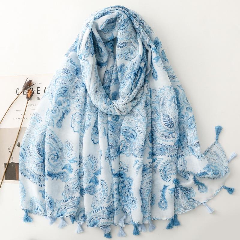 88*190Cm Luxury Women Long Viscose Scarf Bohemian Styles Paisley Pattern Cotton Linen Shawl Lady Tassel Muslim Hijab Wrap