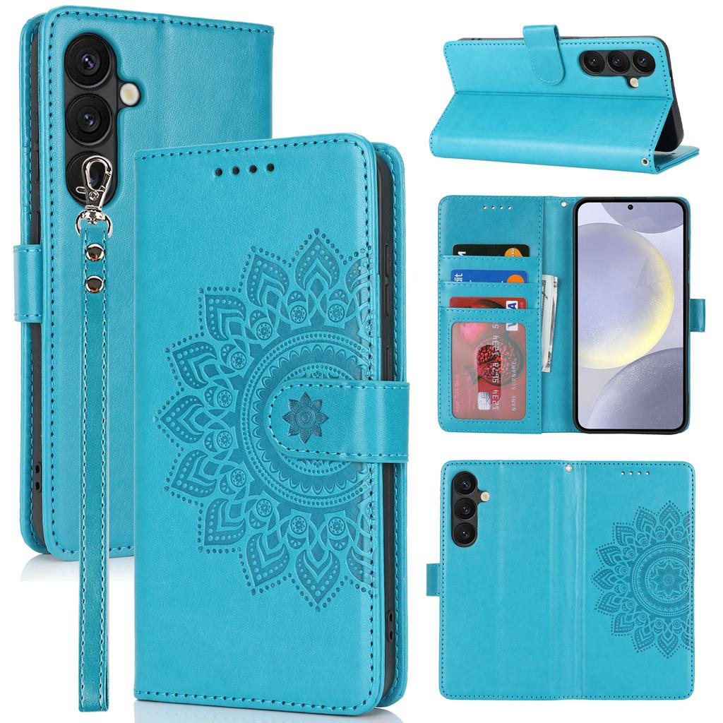 For Samsung Galaxy S24+ Stand Case Textured Leather Wallet Phone Cover with Strap