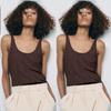 Brown French Style Knitted Women Clothes Shoulder Strap Cotton T-shirt Cami Sexy White Inner Wear Women Clothes U Collar