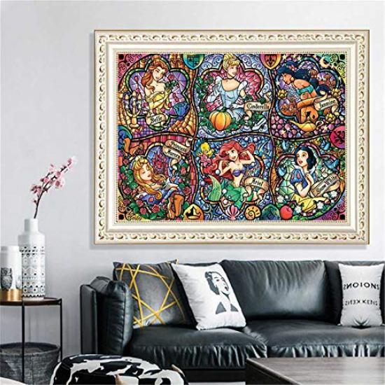 5D DIY Diamond Painting Disney Princess Belle Cinderella Diamond Painting Kit for Adults, Full Drill Round Diamonds, Gemstone Art Bead Painting for