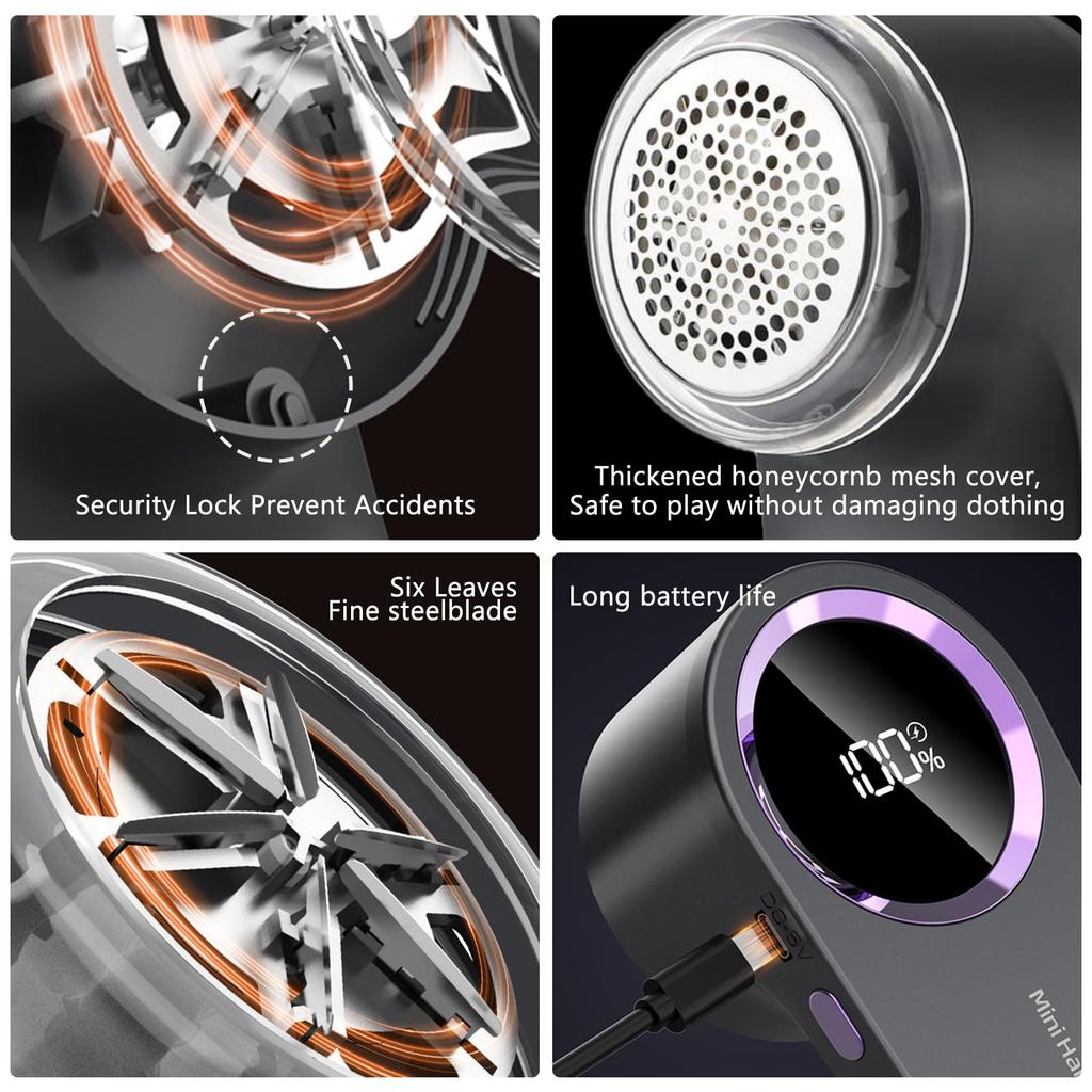 Portable USB Rechargeable Electric Lint Shaver and Fabric Trimmer with Digital Display, Includes Two Blades – Ideal for Clothes