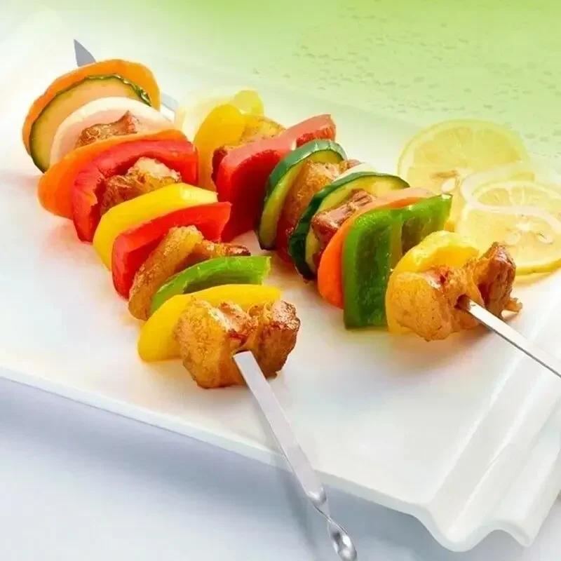 New Practical 10Pcs Stainless Steel BBQ Barbecue Skewer Roast Stick Grilling Kabob Kebab Flat Skewers Needle Wholesale