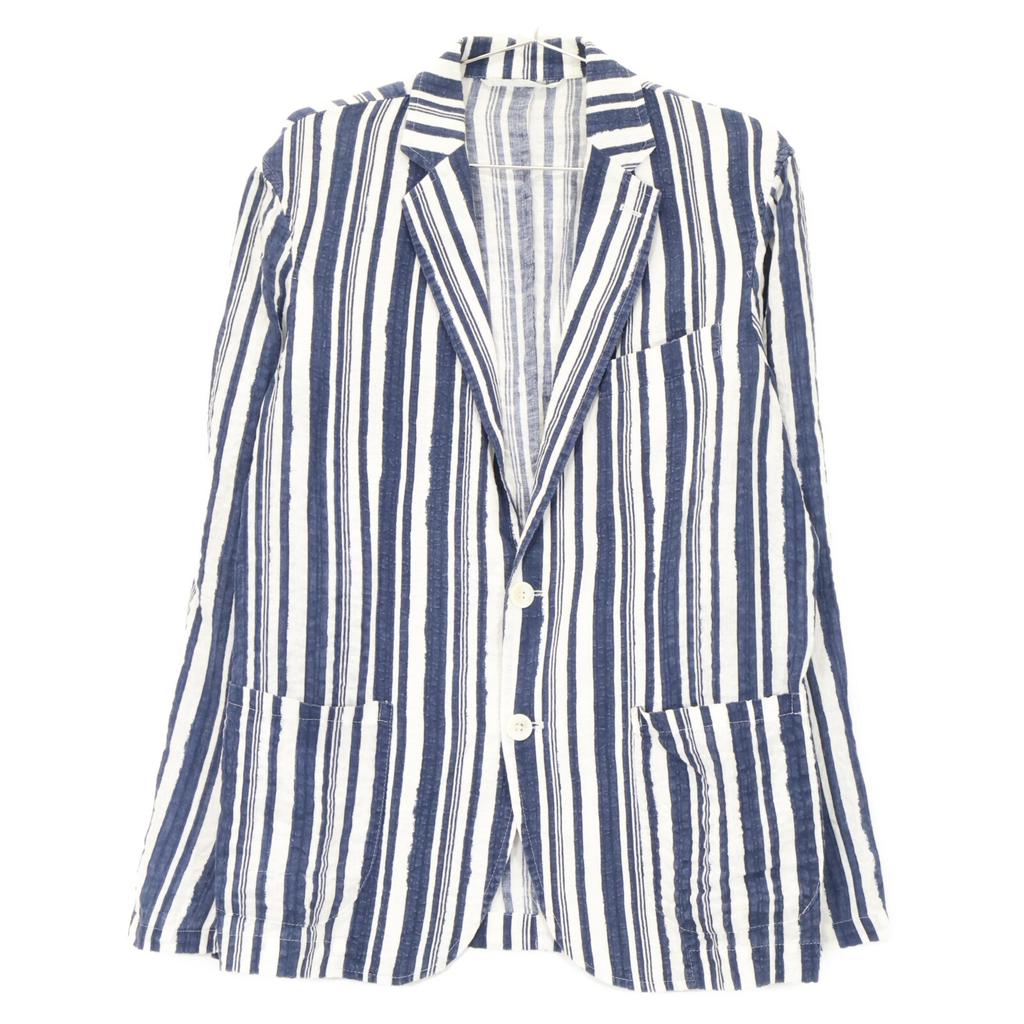 GIANNETTO Blue x White Striped Linen CORALLO Seersucker Jacket Jacket 46 blue/whiteUsed
