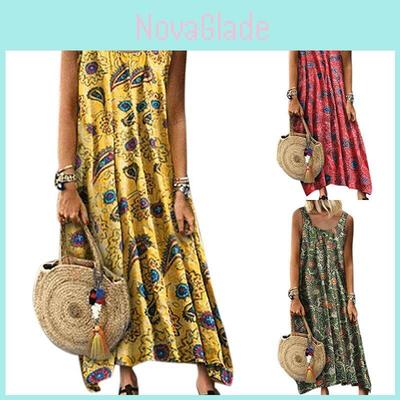 Elegante Dames Zomer Mouwloze Vakantie Lange Boho Kaftan Tankjurk Voor Strand