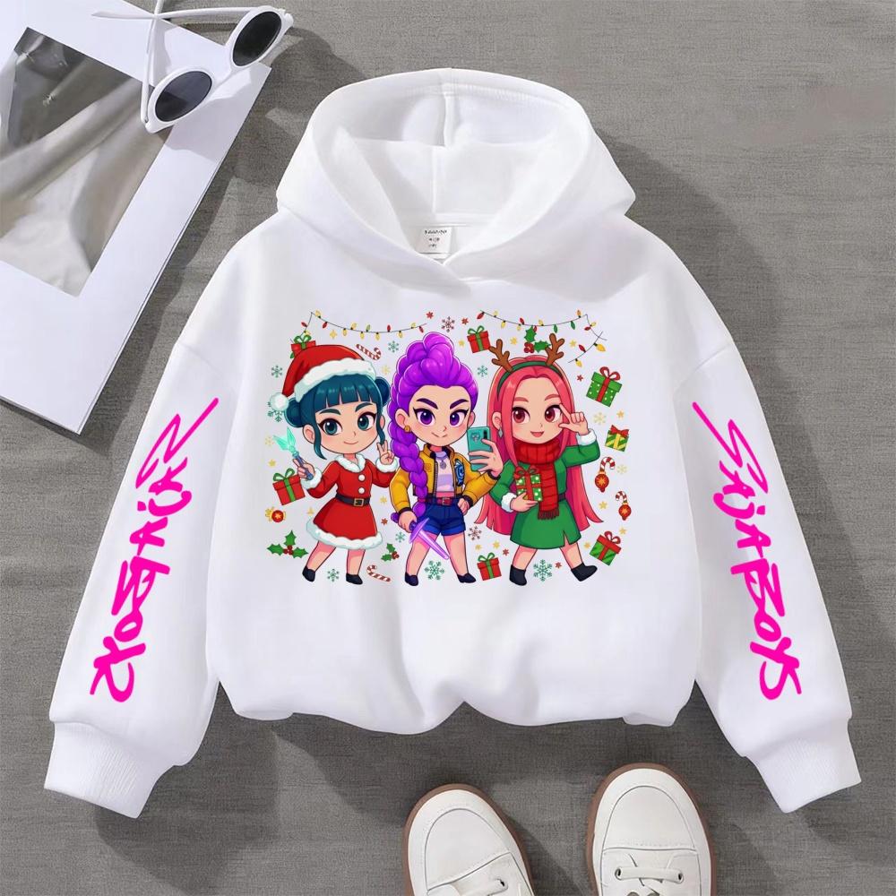 KPop Demon Hunter Christmas Cartoon Girls Boy Hooded Sweatshirt Warm Children's Fashion Casual Tops Casual Girls Clothing Gift