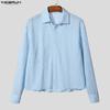 INCERUN Men Lapel Neck Long Sleeve Button Up Lace Casual Oversized Shirts Tops