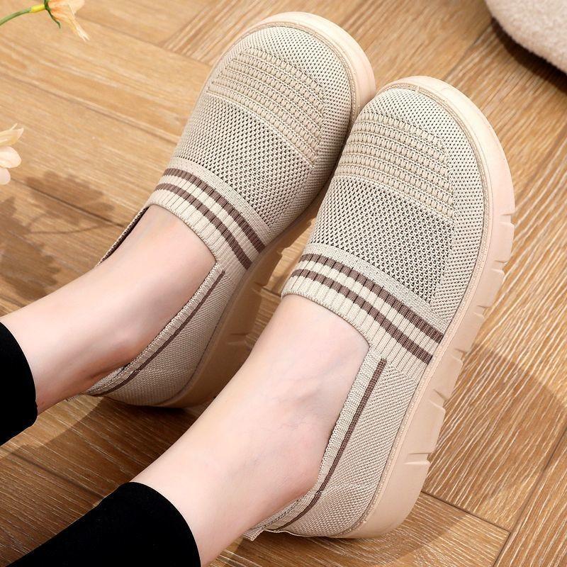 Women's Shoes Cloth Shoes Non-slip Breathable Lightweight Single Shoes Versatile Casual Walking Shoes Flying Woven Surface Mother Shoes