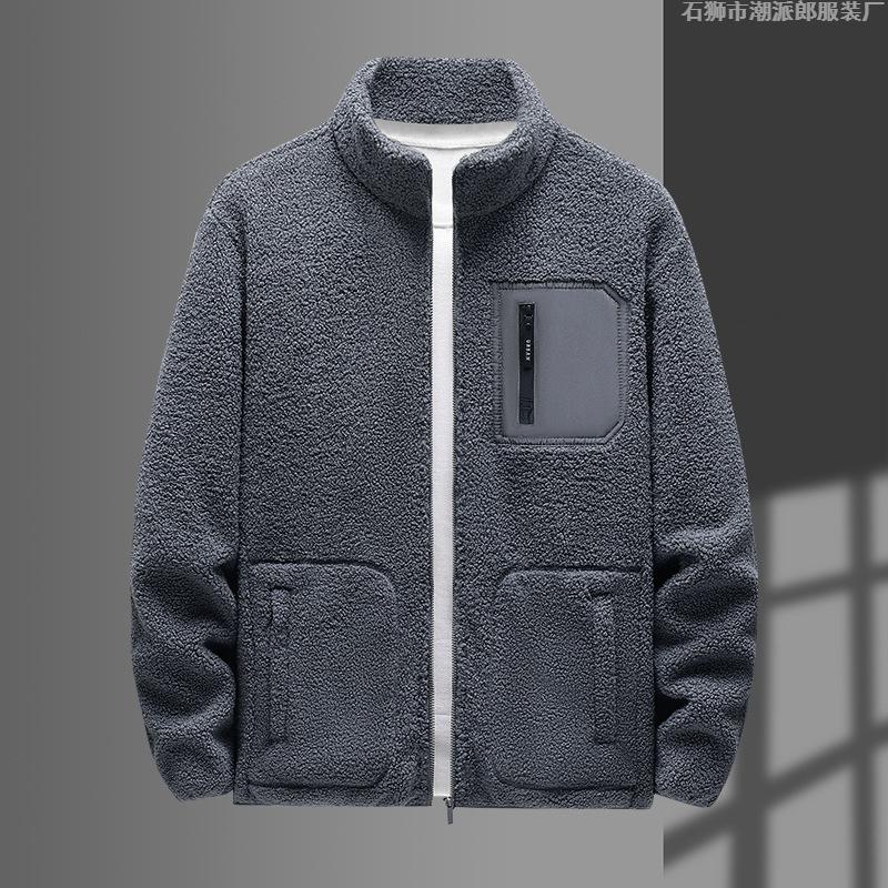 Jacket Men's Large Size Outdoor Fleece Jacket Men's Autumn and Winter Teddy Velvet Stand-up Collar Loose Plus Velvet Thickened Jacket for Men