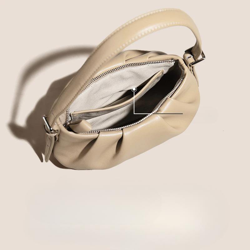 Stylish Cowhide Cloud-shaped Dumpling Bag Hand-held Single-shoulder Slanted Pleated Dumpling Bag