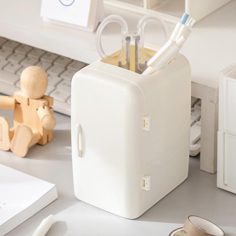 Multi Functional Cute Refrigerator Shaped Pen Holder Cartoon Creative Desktop Storage Makeup Brush Office Desktop Supplies