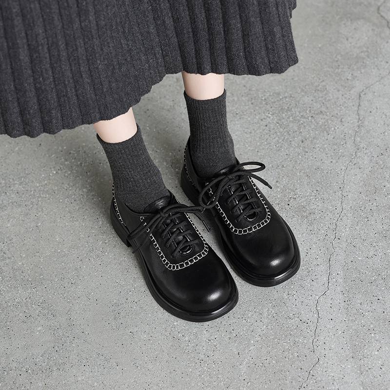 

Krazing Pot Sheepskin Round Toe Med Heels Lace Up Spring Autumn Shoes Big Size 42 Lace Up Metal Chains Oxford Women Pumps 34 чёрный