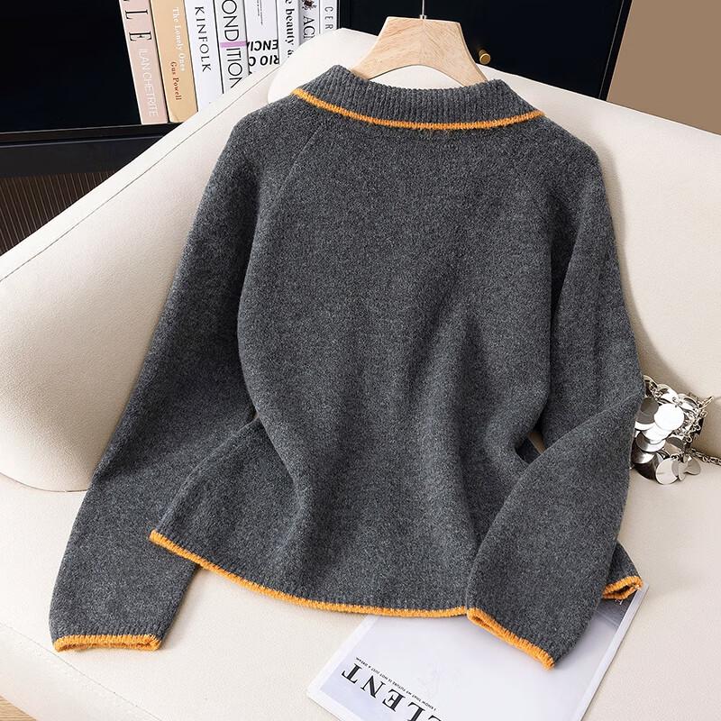 Women's Color-block Lapel Knit Cardigan