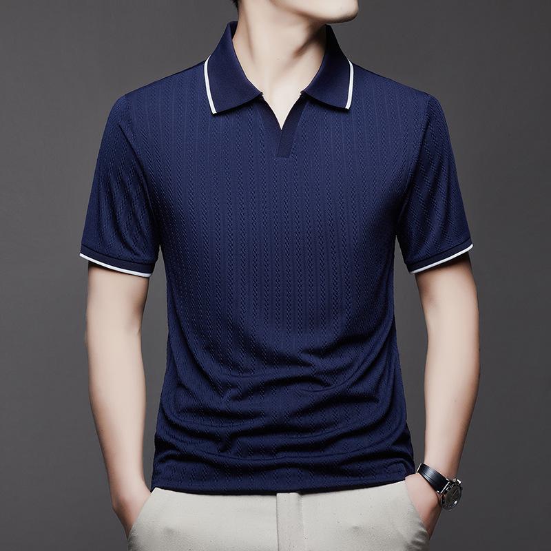 

Men s Summer Seagull Collar Polo Shirt - Short Sleeve Knit Casual Lapel Tee 4XL: 180-200 темно-синий