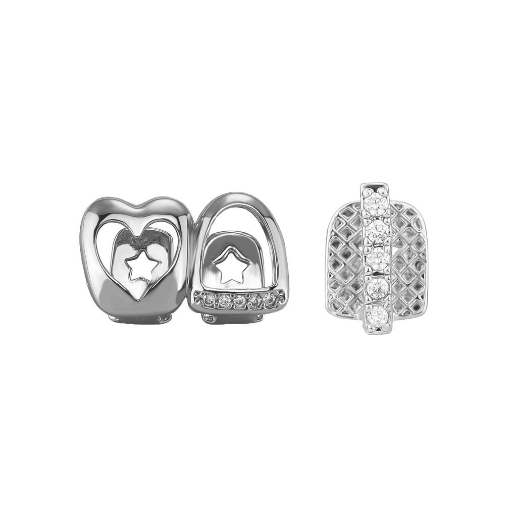 Double Heart Diamond-Studded Gold Teeth Hip-Hop Braces Versatile Halloween Personalized Teeth Accessories