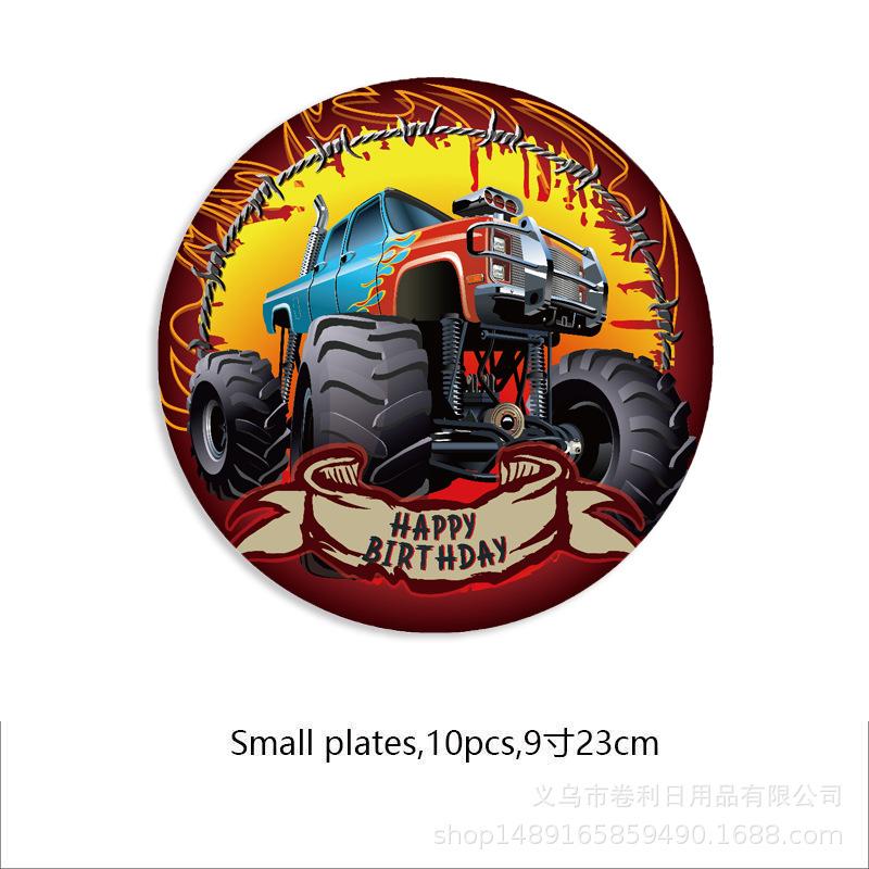 Bigfoot Theme Party Monster Truck Flag Tablecloth Paper Plate Hanging Spin Decoration Children'S Birthday Decoration Supplies