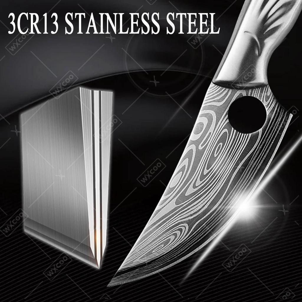 Stainless Steel Utility Knife Boning Knife with Cover Damascus Laser Chef Knife Meat Cutting Cooking Cleaver for Kitchen