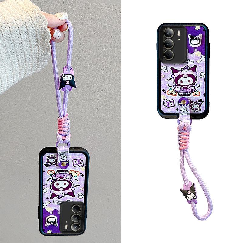 

Cartoon Cross Rivet Rope Leather Texture Phone Case for OPPO Realme C75/Reno12F Realme 12-5G/12X-5G
