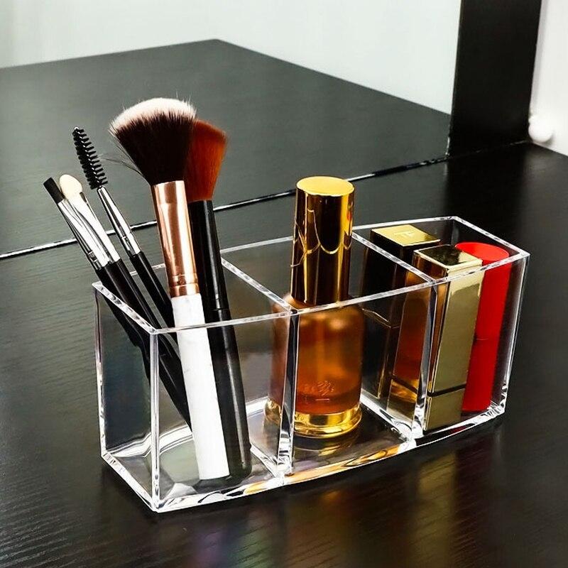 1pc Clear 3 Grid Makeup Box Organizer Storage Lipstick Nail Polish Display Stand Holder Cosmetic Jewelry Case Tools Box