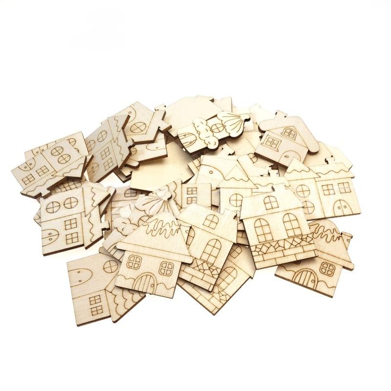 50 PEZZI Decorazioni Natalizie in Legno Non Finite Forma di Casa Etichette Fette Albero Appendi Casa Artigianato Ritagli di Legno Abbellimenti per Fai da Te
