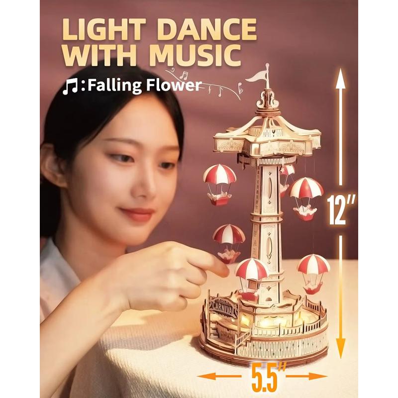 Amazing Playground Wish Parachute Creative 3D Wooden Puzzles for Adults Kids Toy LED Music Box Kits Room Decoration Gift