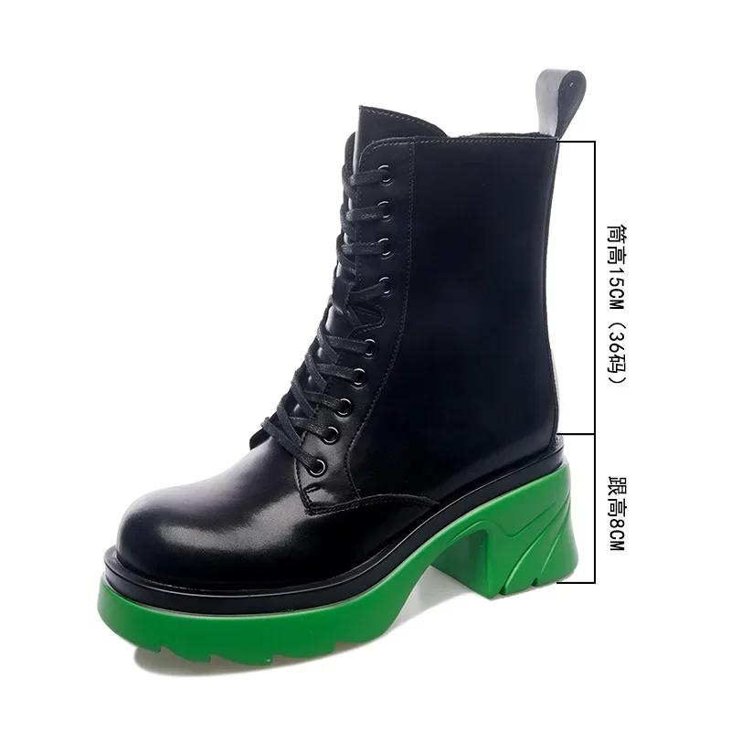 Fashion Fashion Mid Calf Boots Women Autumn Winter Fashion Lace-up Zipper Botas Mujer Boots Sports Platform Heel Combat Boots for Women