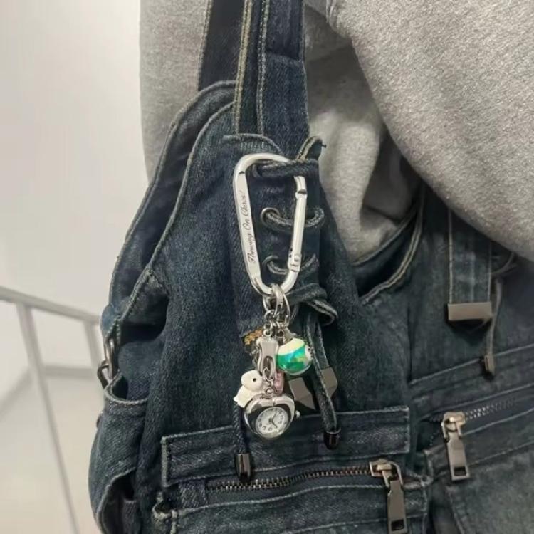 Unique Rotating Star Keychain Accessory With Time Display Stainless Steel Alloy Gift Timepiece Pendant Keyring