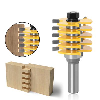 1pc Box Joint Router Bit Adjustable 5 Blade 3 Flute Wood Cutter Tenon Cutter for Woodworking Tools 8mm 12mm 1/2inch Shank