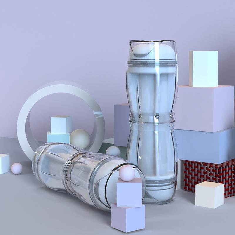 Double-Headed Transparent Airplane Cup for Gay Men: Interactive Masturbation Trainer with Manual Rotation.