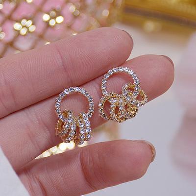 Korean Hot Fashion Zircon Copper Inlaid CZ Zircon Earrings Elegant Simple Round Women's Earrings