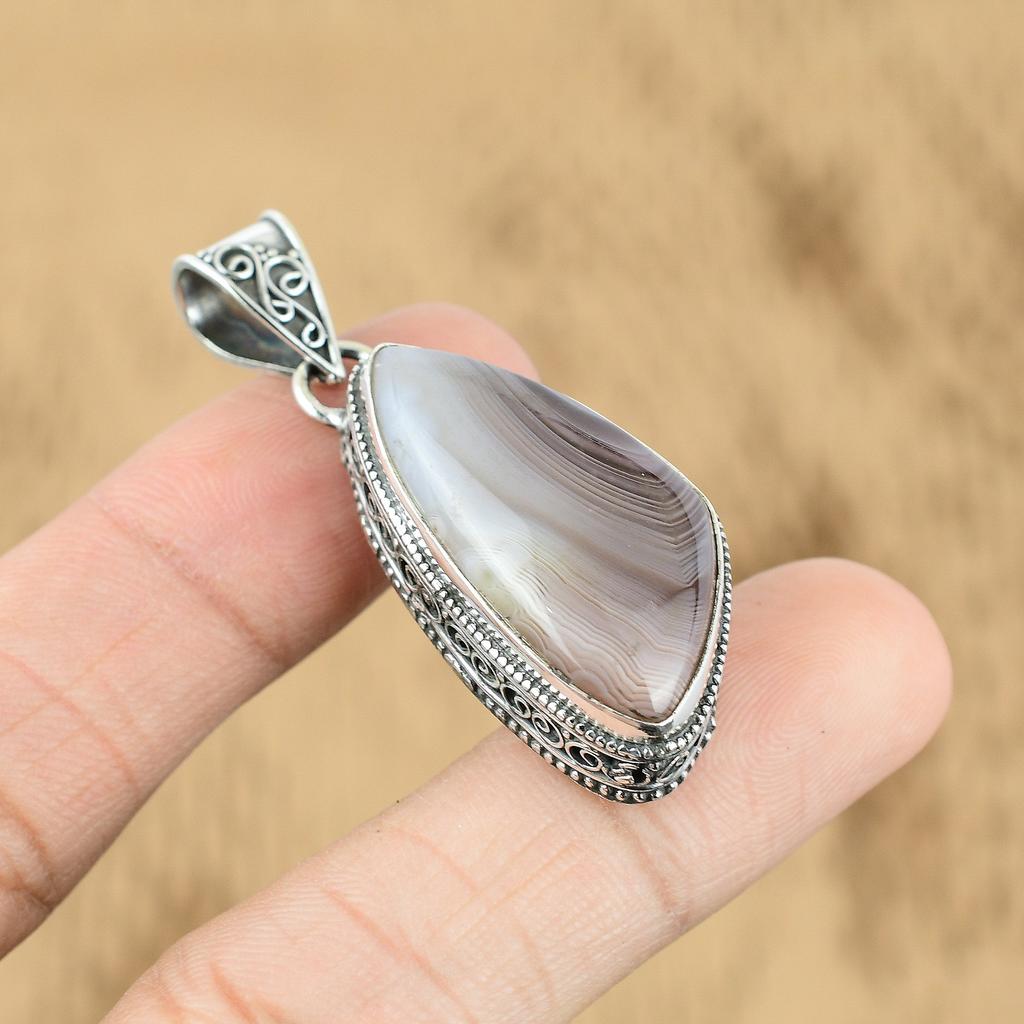 Memorial Day Deal Natural Botswana Agate Sterling Silver Wedding Vintage Pendant