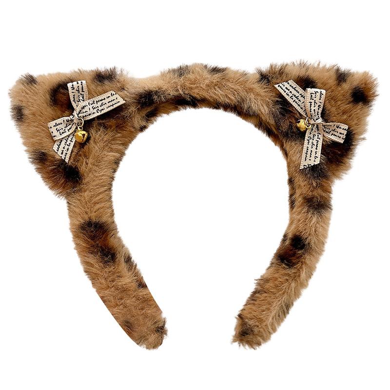 Cute Cat Ears Hairband Women Girl Cosplay Leopard Hair Hoop Winter Soft Wool Headband Party Hair Bands Face Wash Makeup Headwear