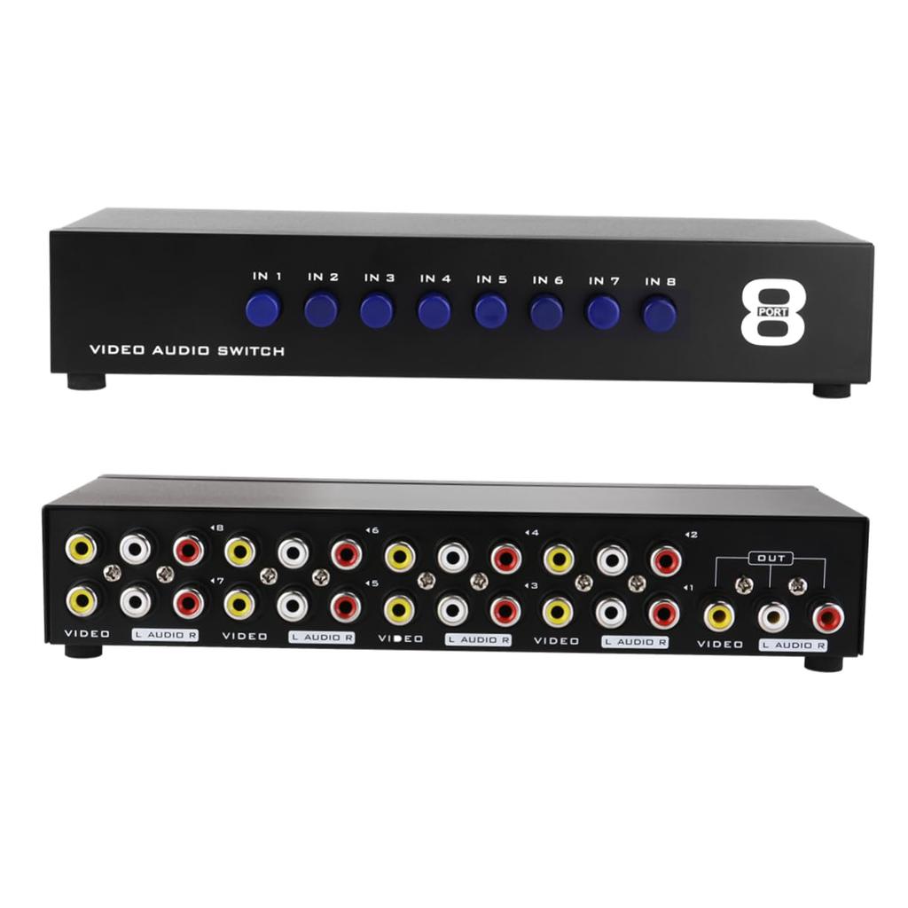 FRCOLOR Composite Video 8 RCA Manual AV Security Low Easy for Store Conference Black Switcher, Inputs/1 Output, 8-Port Switcher, Video/Audio Selector,