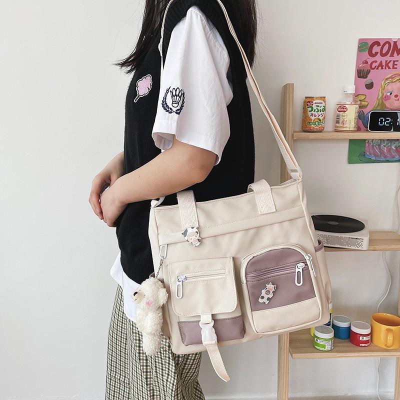 Versatile Girl Student Color Blocking Large Capacity Shoulder Bag