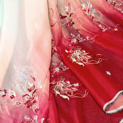 Přechodová výšivka Koi Lotus Leaf Fabric Elegantní šifon Čínský styl Designer Fabric DIY šití jeviště Kostým Hanfu košile