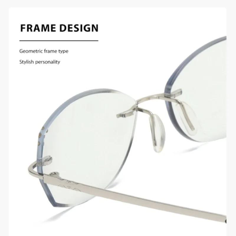 Ultra-Lightweight Frameless Photochromic Presbyopia Glasses Business-Style Small Frame Color-Changing Lenses Women ReaderEyewear