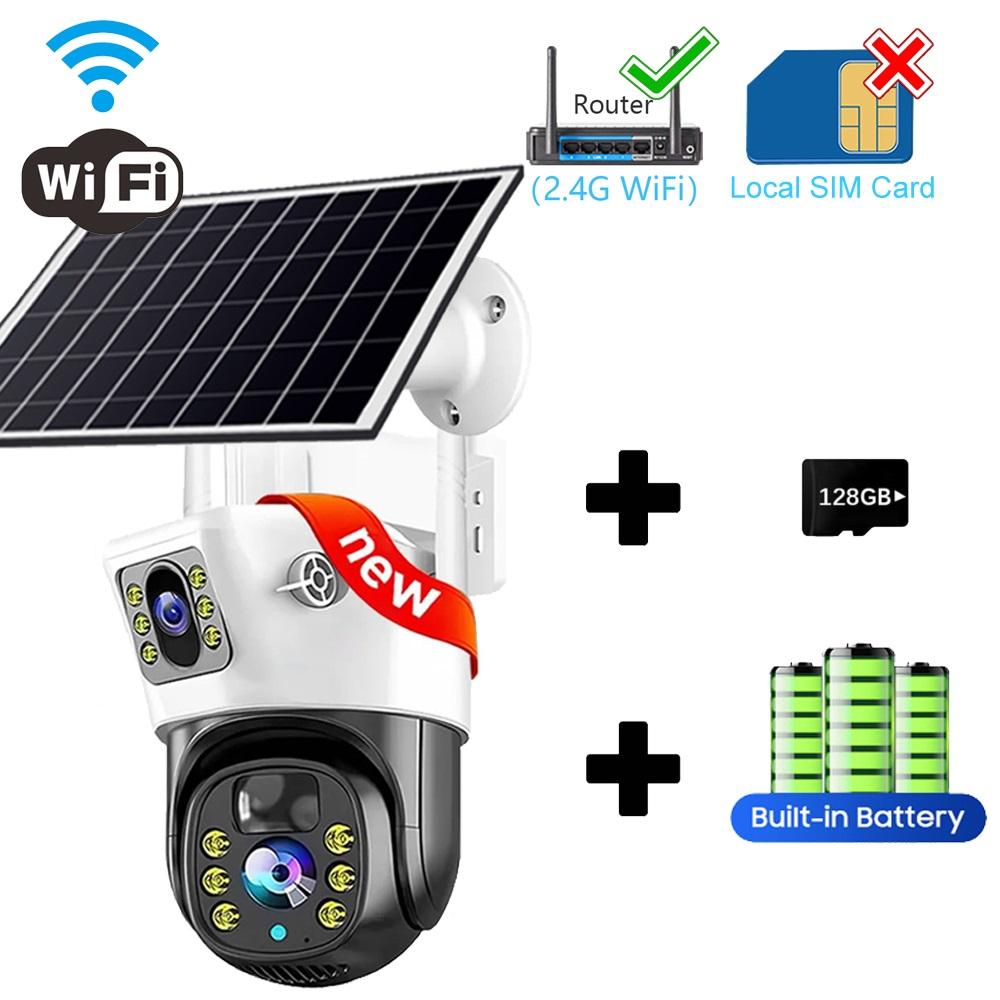 Outdoor Waterproof 4G/WIFI Solar Security CCTV, HD Night Vision Dual Cameras with PIR Human Detection